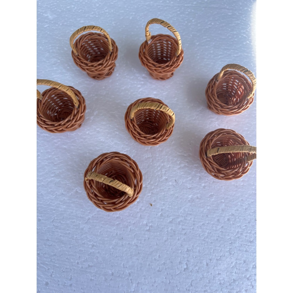 7pc Mini Woven Baskets Brown Wicker Tiny Craft Dollhouse Party Favors X0045QPJUR